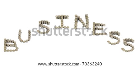 Business word with coins line isolated on white background