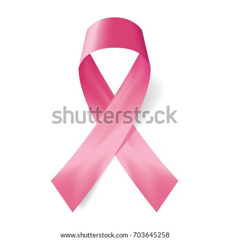Realistic pink ribbon and breast cancer icon . Vector illustration