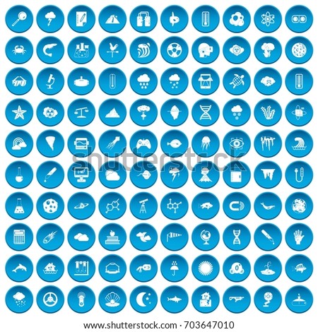 100 research icons set in blue circle isolated on white  illustration