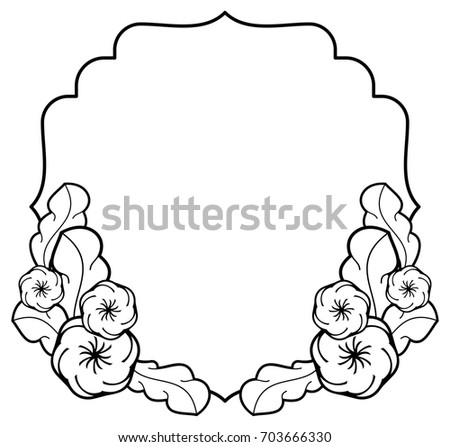 Black and white floral frame. Copy space. Design element for your artwork. Vector clip art.