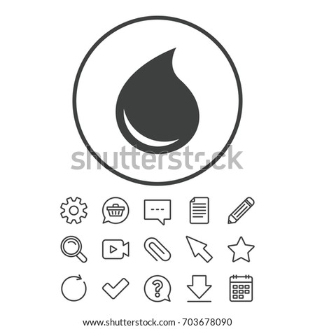Water drop sign icon. Tear symbol. Document, Chat and Paper clip line signs. Question, Pencil and Calendar line icons. Star, Download and Shopping cart. Vector
