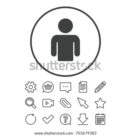 User sign icon. Person symbol. Human avatar. Document, Chat and Paper clip line signs. Question, Pencil and Calendar line icons. Star, Download and Shopping cart. Vector