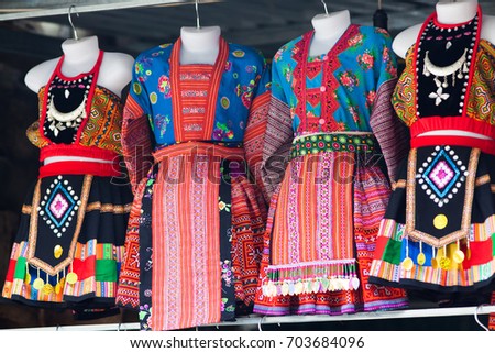 traditional Hmog ethnic dresses on sale in Sa Pa, Vietnam