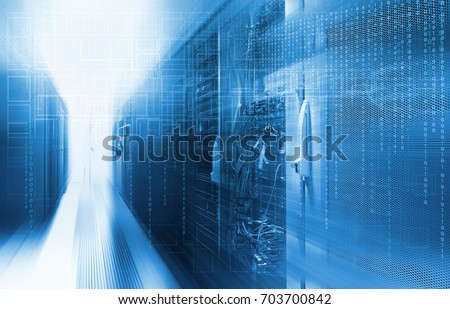 futuristic techno design on background of fantastic supercomputer data center Royalty-Free Stock Photo #703700842