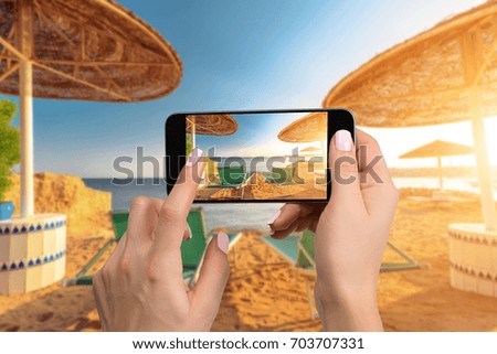 Mobile phone photography of a beach wide view horizontal
