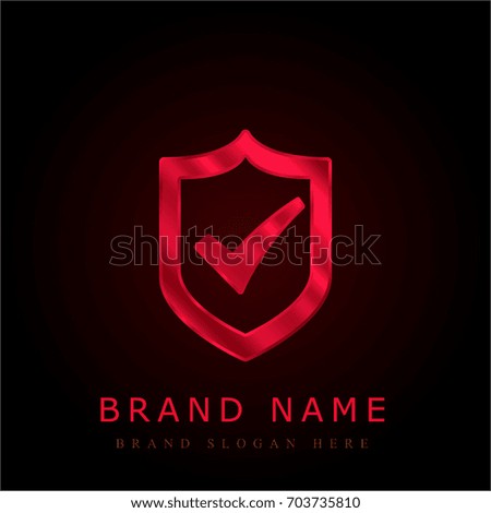Protection shield with a check mark red chromium metallic logo