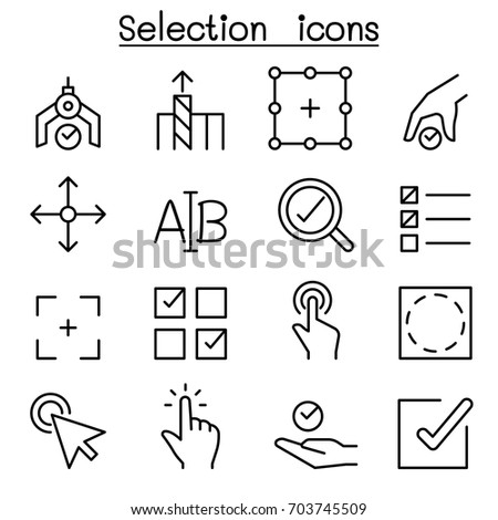 Selection icon set in thin line style Royalty-Free Stock Photo #703745509