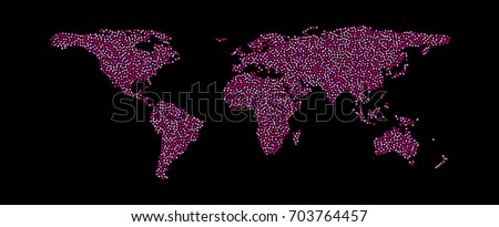 Pink dots world map. Abstract pixel World Map with square shapes for infographic.Travel Vector Illustration.