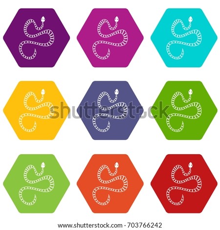 White striped snake icon set many color hexahedron isolated on white vector illustration