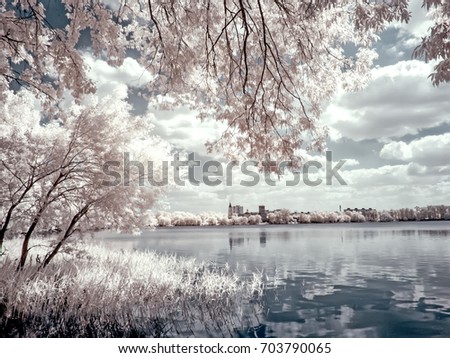 Moscow. The shore of the White Lake. Infrared photography