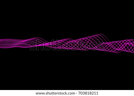 Pink light painting, long exposure photography, ripples and waves pattern against a black background