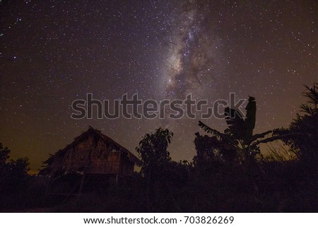Beautiful milkyway in the middle of night at Muadzam Shah, Pahang, Malaysia ( Visible noise due to high ISO, soft focus, shallow DOF, slight motion blur)