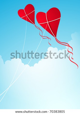 Heart-shaped kites in the sky