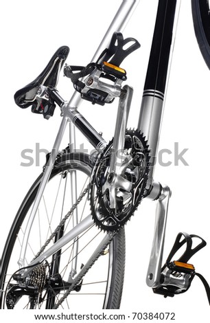 Racing bike detail. Studio photo of vehicle part, isolated on wgite background.