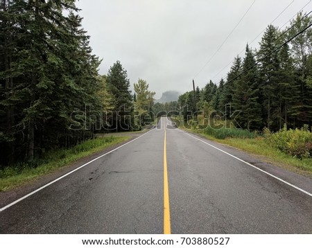 Road on a rainy foggy day 