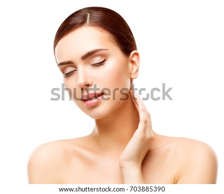 Woman Beauty Face Skin Care, Natural Skincare Makeup, Beautiful Model Touching Body Neck