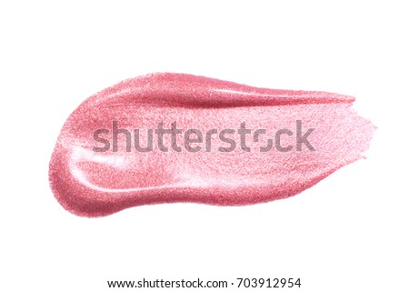 Lip gloss smear isolated on white. Smudged makeup product sample Royalty-Free Stock Photo #703912954