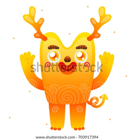 Funny cartoon yellow monster, isolated in background, children's illustration for Halloween or birthday, design, vector.