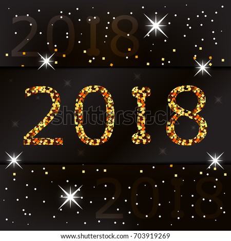 Vector illustration of a 2018 year of gold sparkles with a single piece in the form of a dog's bones. Design a calendar page for the new year of the dog