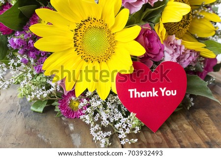Thank You Card with Bouquet of Summer Flowers.