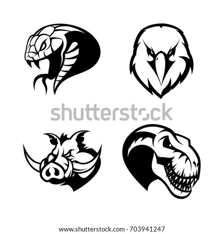 Furious snake, eagle, boar and dinosaur sport vector logo concept set isolated on white. Street wear mascot team badge design. Premium quality wild animal emblem t-shirt tee print illustration.