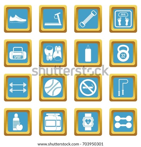 Gym icons set in blue color isolated vector illustration for web and any design