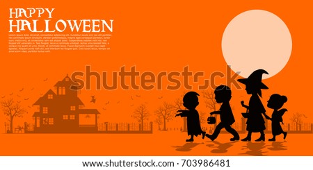 Composition of silhouette children in the halloween night
 Royalty-Free Stock Photo #703986481