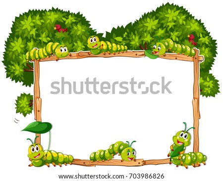 Border template with green caterpillars illustration