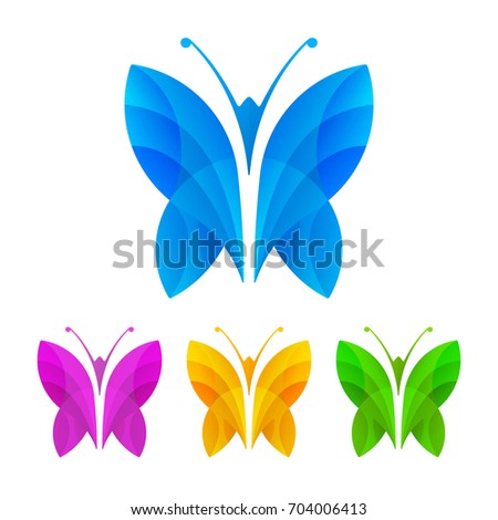 Colorful butterflies on white background. Decorative butterfly design. Vector illustration.
