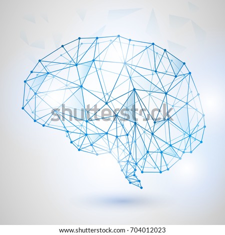 Artificial intelligence concept. Dot circuit board brain logo icon, high tech style, Technology Low Poly Design of Human Brain with Binary Digits. Symbol of Wisdom point
