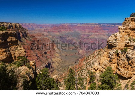 Landscape in the Grand Canyon, with clear, cloudless sky