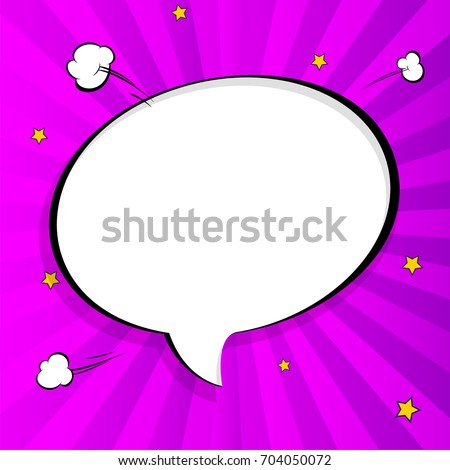 Pop art chat bubble in comics book style, blank layout template with halftone dots, comic speech bubble. Clouds beams and isolated dots pattern. Thoughts bubble in pop art comics style.
