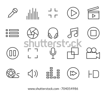 Premium set of audio and video line icons. Simple pictograms pack. Stroke vector illustration on a white background. Modern outline style icons collection.