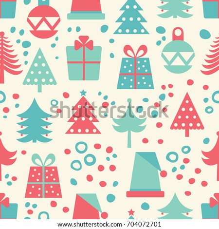 Seamless Christmas vector pattern with holidays decorations