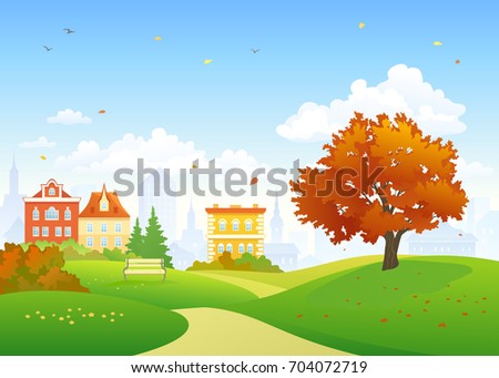Vector illustration of a colorful autumn city park