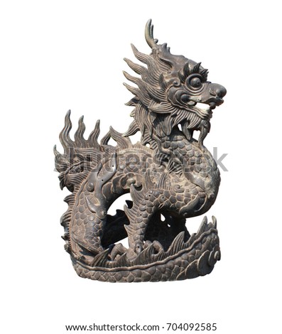 Iron dragon statue, Imperial palace, Hue, Vietnam. Object isolated over white
