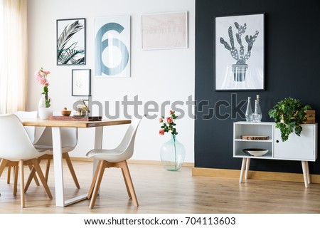 Modern black and white bright house interior