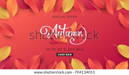Autumn sale background layout decorate with leaves for shopping sale or promo poster and frame leaflet or web banner.Vector illustration template. Royalty-Free Stock Photo #704134051