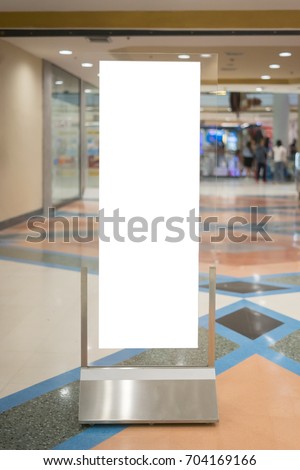Mock up Menu frame in Bar restaurant ,Stand for booklets with white sheets of paper acrylic tent card on floor on cafeteria blurred background