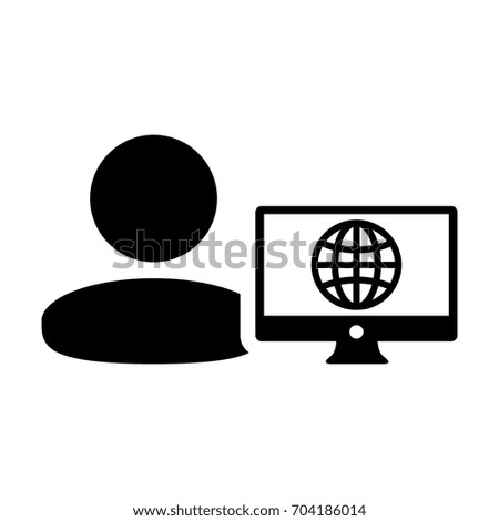 Internet User Icon Vector Person With Computer Monitor and Global Network in Glyph Pictogram Man Avatar Symbol illustration