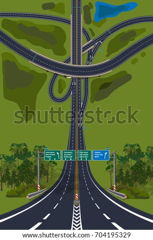 Aerial View - Top View Roads Intersections, Highways.  Droneception vector illustration.