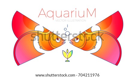 Aquarium. Gold fish. Home pets care icon. Veterinary clinic logo design.Pet shop business card template. Vector illustration