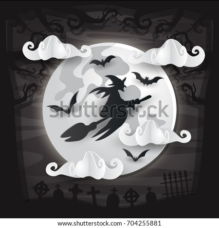 Modern Scary And Creepy Paper Art Happy Halloween Card Illustration