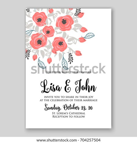 Wedding invitation template with vector floral clip art 