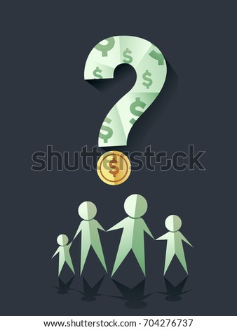 Illustration of a Paper Family with a Question Mark about Finance