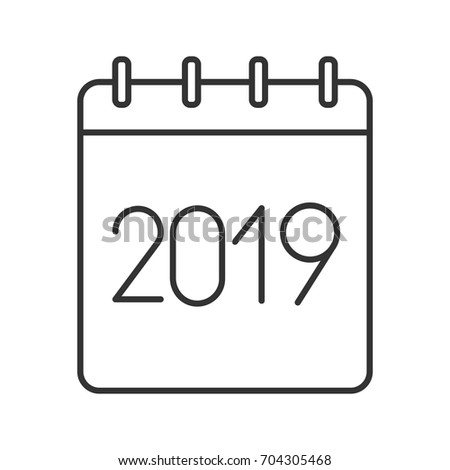 2019 annual calendar linear icon. Thin line illustration. Yearly calendar with 2019 sign. Contour symbol. Vector isolated outline drawing