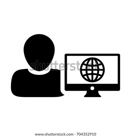 Internet User Icon Vector Person With Computer Monitor and Global Network in Glyph Pictogram Man Avatar Symbol illustration