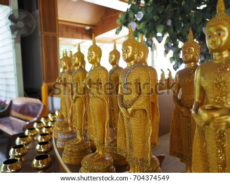 Little statues of Buddha in Wat Bua Kwan, Bangkok, Thailand 