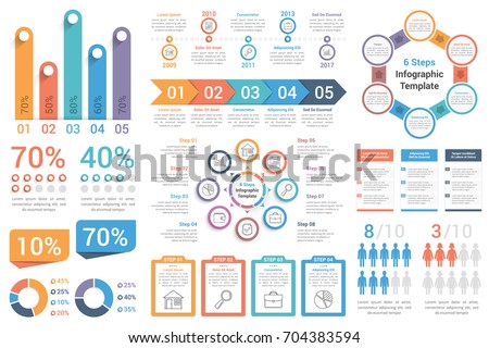 Set of most useful infographic elements - bar graphs, human infographics, pie charts, steps and options, workflow, percents, circle diagrams, timeline, vector eps10 illustration