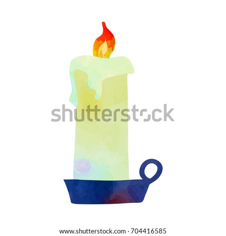 Burning candle. Funny cartoon clip art illustration on isolated background. Watercolour imitation.